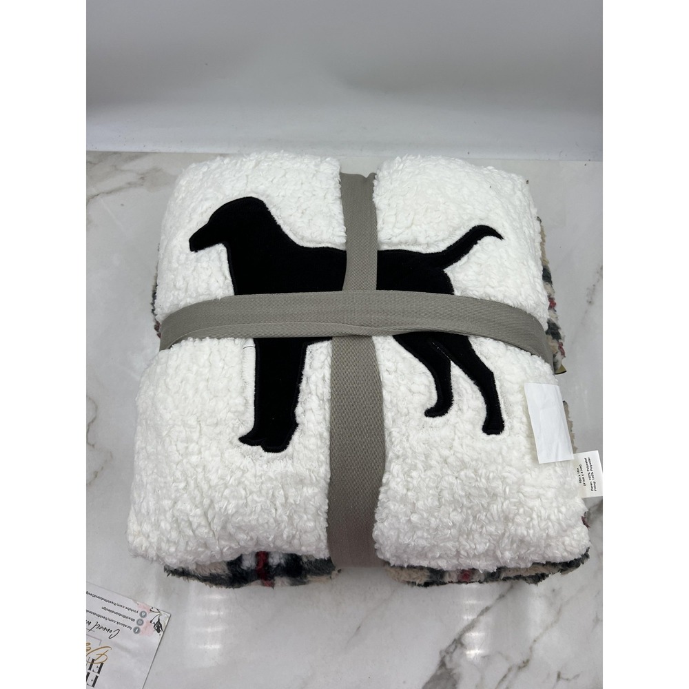 Woolrich Sherpa Throw Blanket & Pillow Set 50x60 Plaid Dog Silhouette 16x16